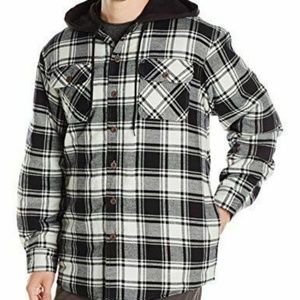Plaid Button Up Quilted Lined Hooded Shirt Jacket